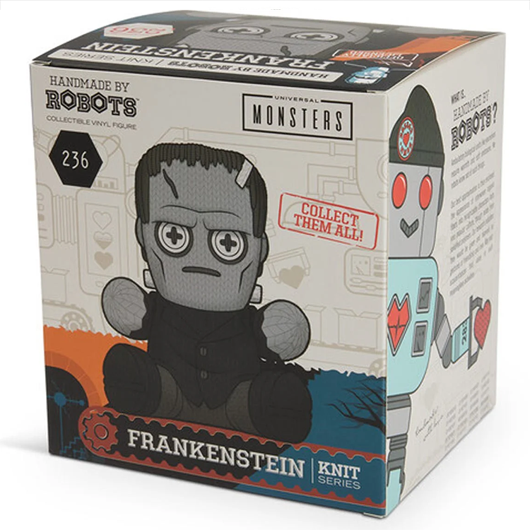 Universal Monsters Frankenstein #236 Handmade by Robots Vinyl Figure in window box packaging with knit design.