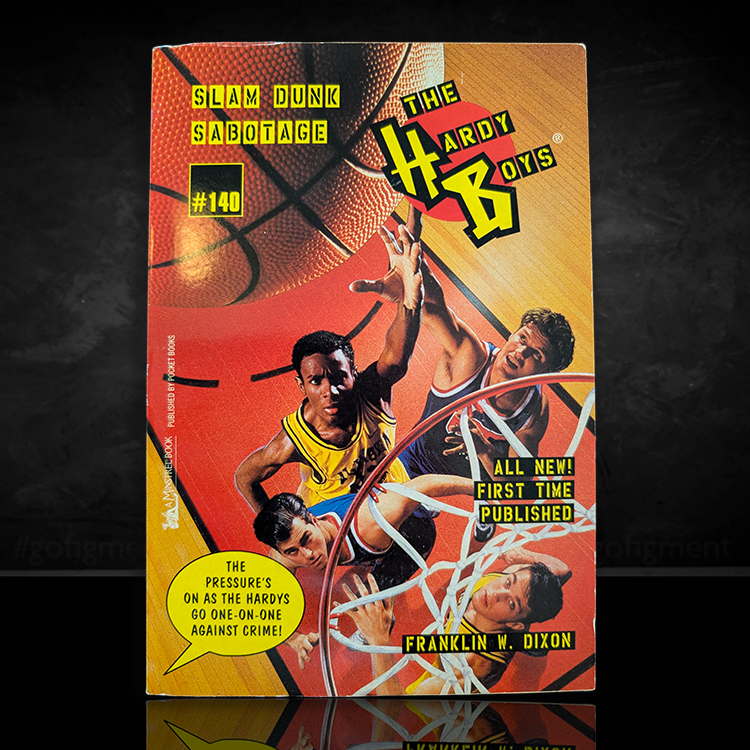 Vintage 1996 Hardy Boys book Slam Dunk Sabotage by Franklin W. Dixon, Simon & Schuster paperback edition.