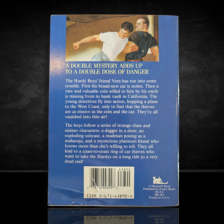 Back cover of 1981 vintage Hardy Boys book The Vanishing Thieves published by Simon & Schuster Pocket Books.