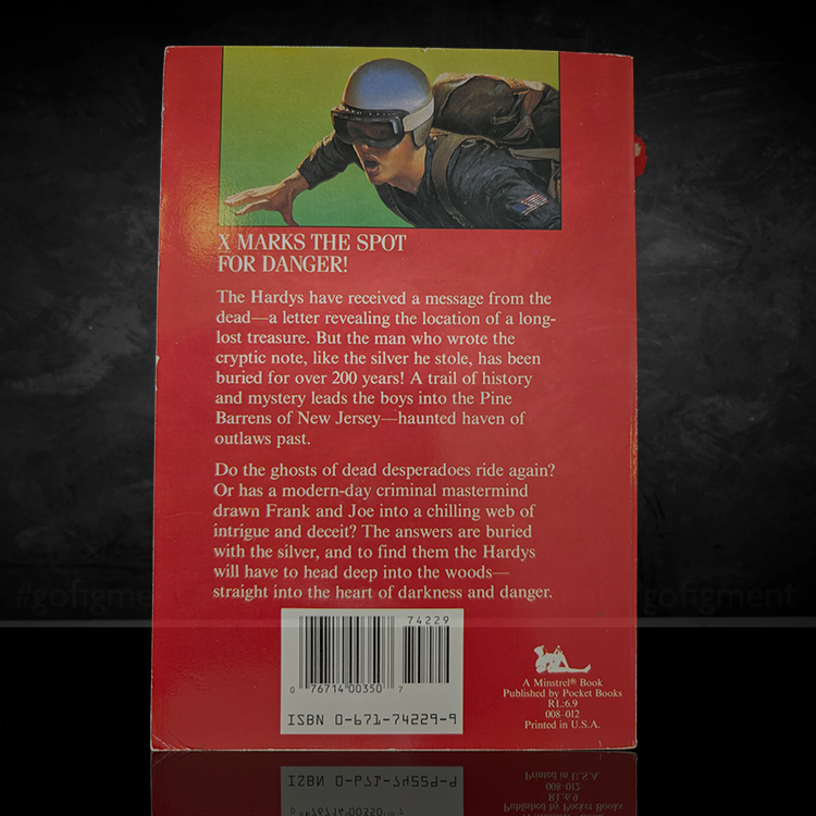 Back cover of vintage 1981 Hardy Boys paperback book The Outlaw's Silver published by Simon & Schuster