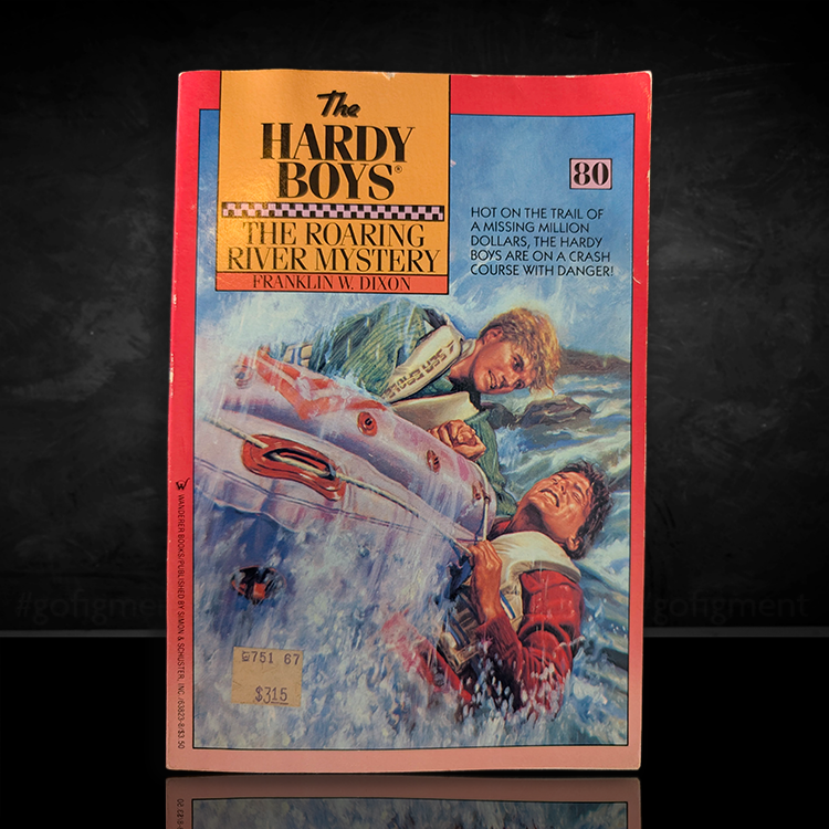 80 The Roaring River Mystery - The Hardy Boys Paperback Book - Vintage 1984 (Sq-Peach)