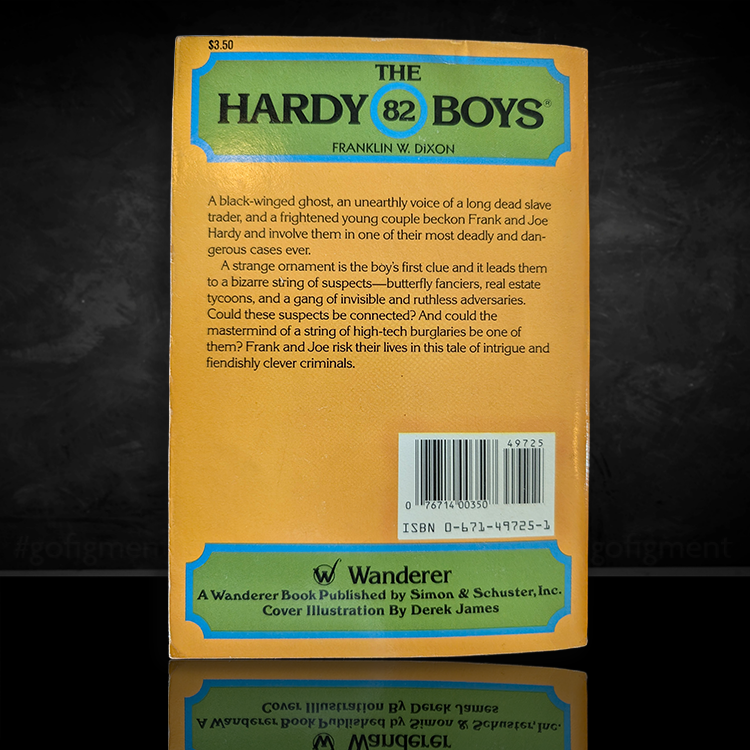 Back cover of The Hardy Boys 82 The Blackwing Puzzle vintage 1984 Wanderer Books edition by Simon & Schuster