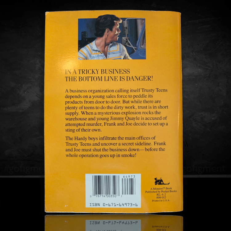Back cover of vintage 1987 Hardy Boys paperback book 88 Tricky Business by Simon & Schuster