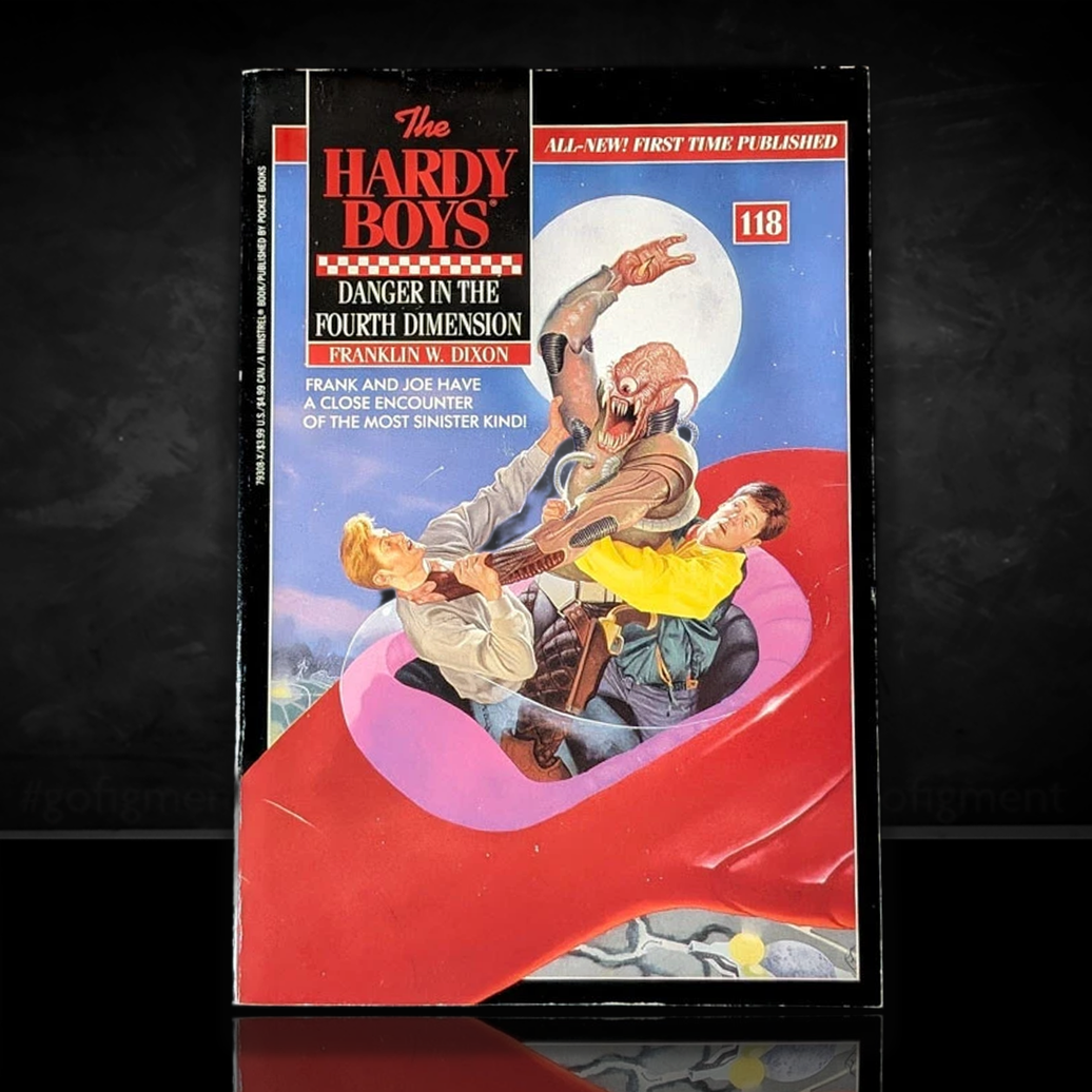 Image of a Hardy Boys Paperback book featuring 118 Danger in the Fourth Dimension - The Hardy Boys Paperback Book - Vintage 1993