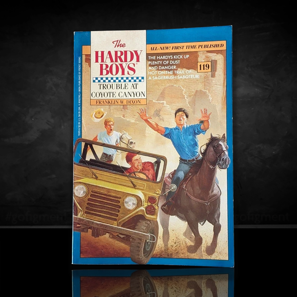 Image of a Hardy Boys Paperback book featuring 119 Trouble at Coyote Canyon - The Hardy Boys Paperback Book - Vintage 1993