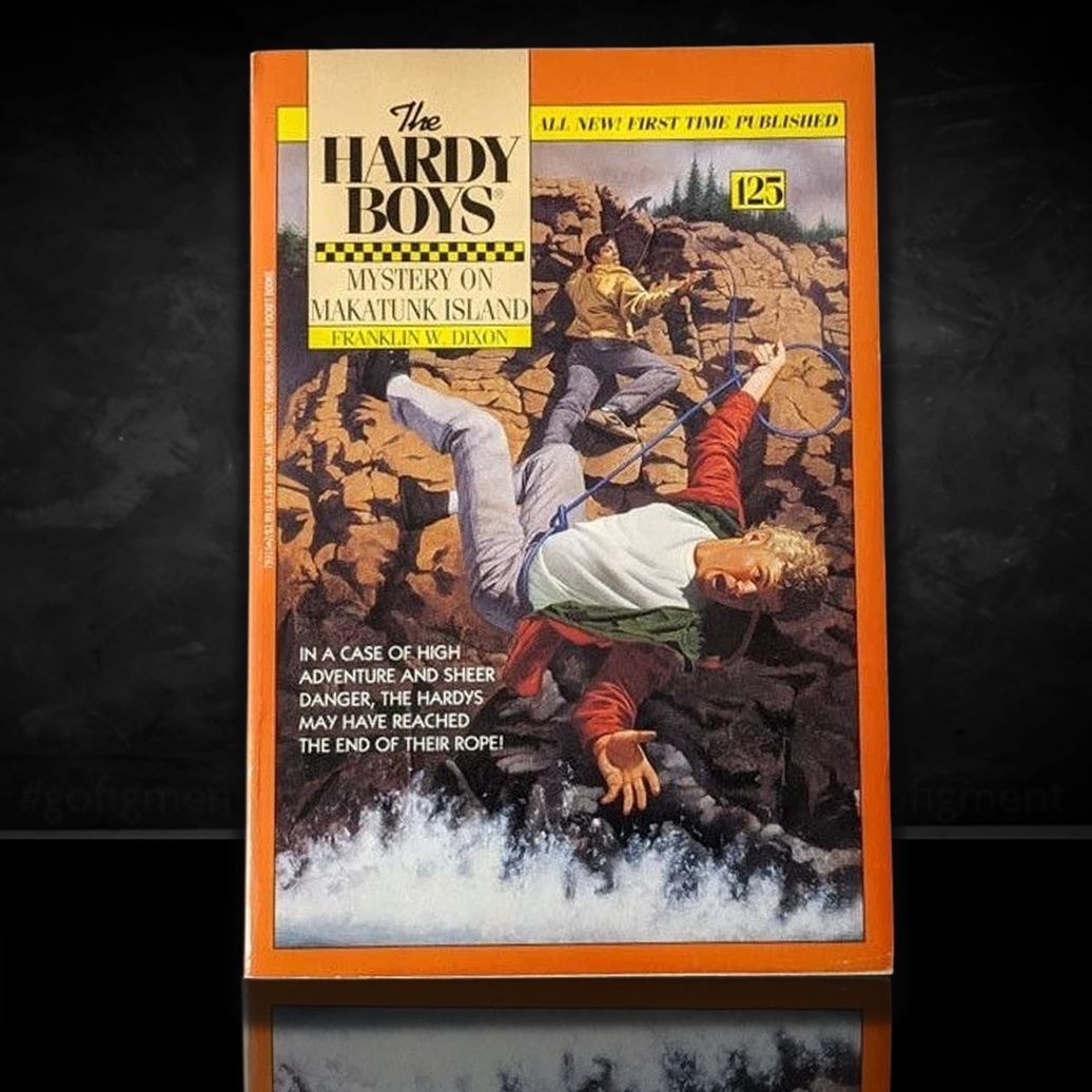 Image of a Hardy Boys Paperback book featuring 125 Mystery on Makatunk Island - The Hardy Boys Paperback Book - Vintage 1994