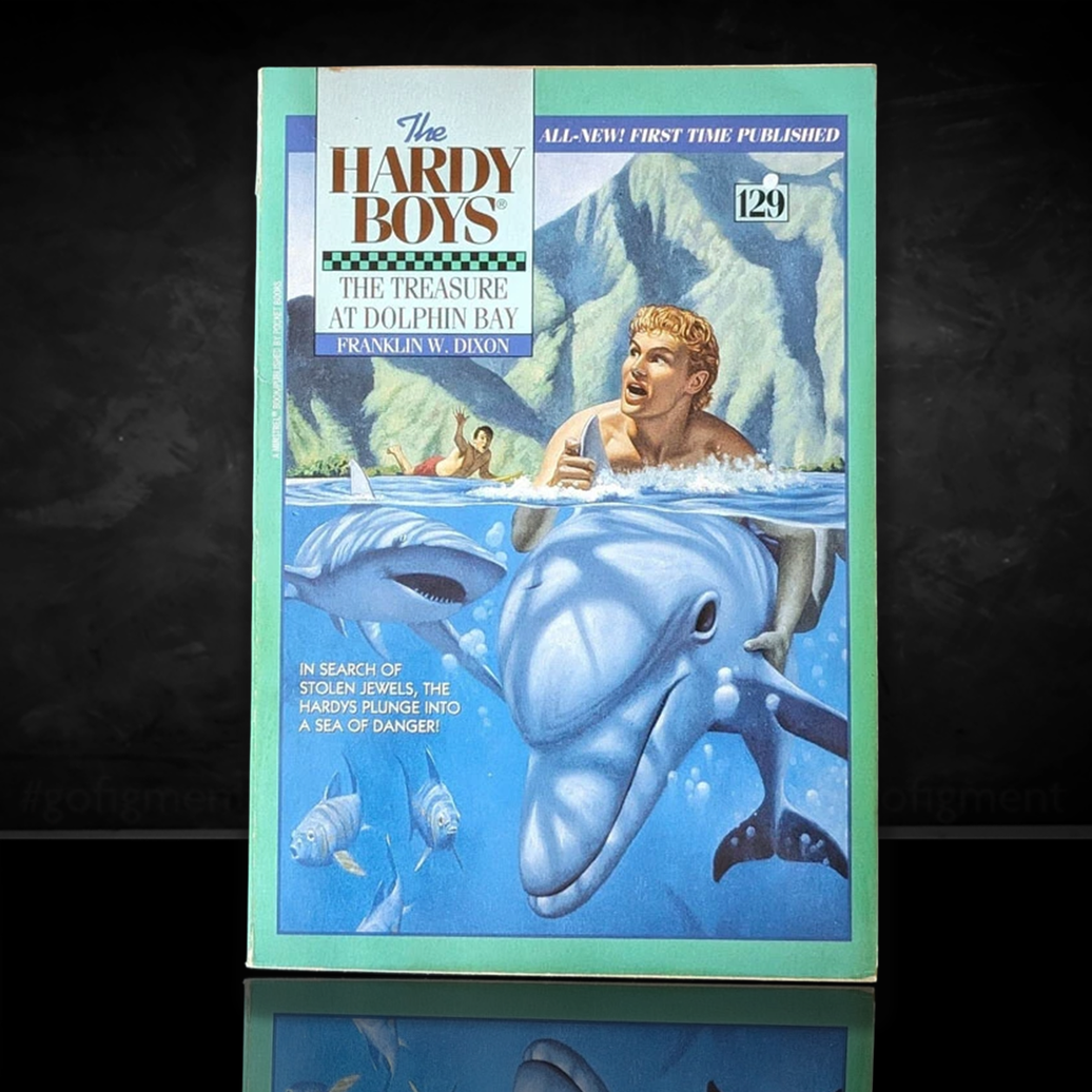 Image of a Hardy Boys Paperback book featuring 129 The Treasure at Dolphin Bay - The Hardy Boys Paperback Book - Vintage 1994