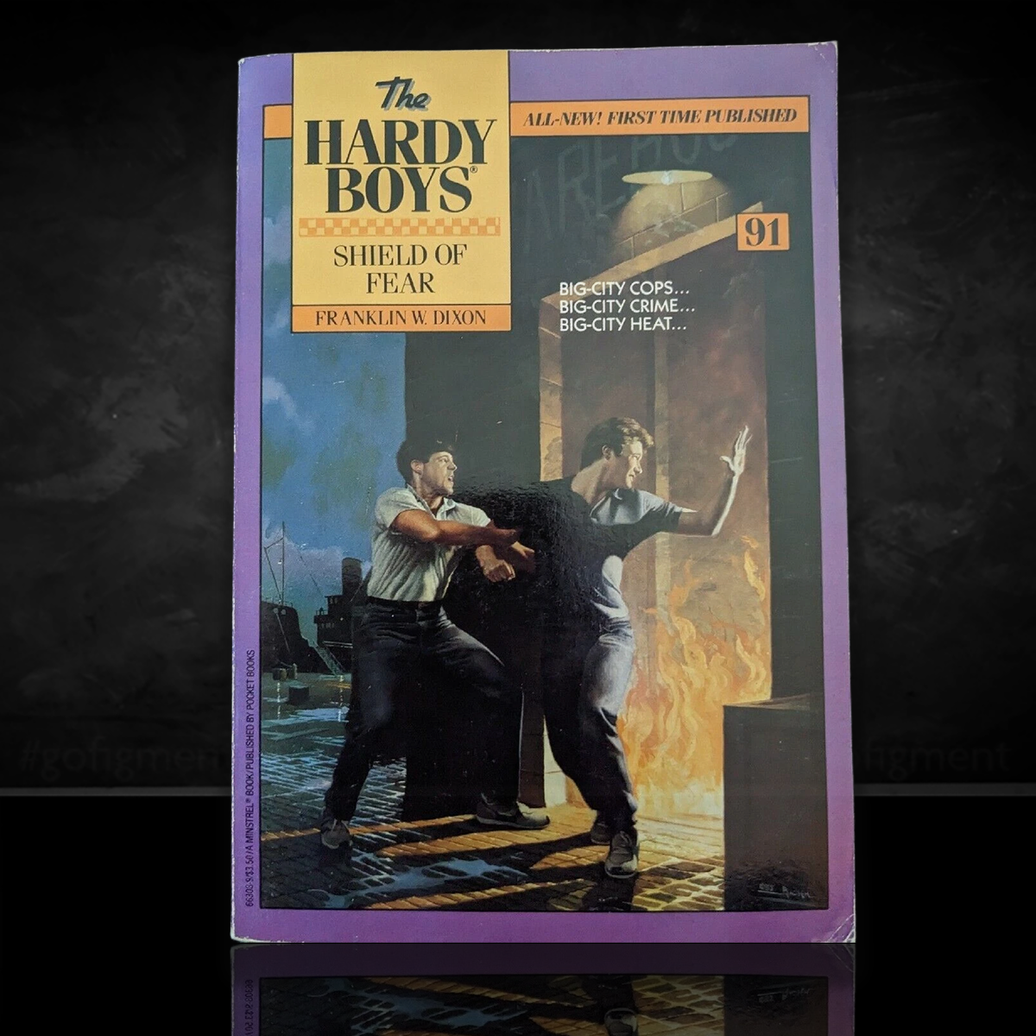 Image of a Hardy Boys Paperback book featuring 91 Shield of Fear - The Hardy Boys Paperback Book - Vintage 1988