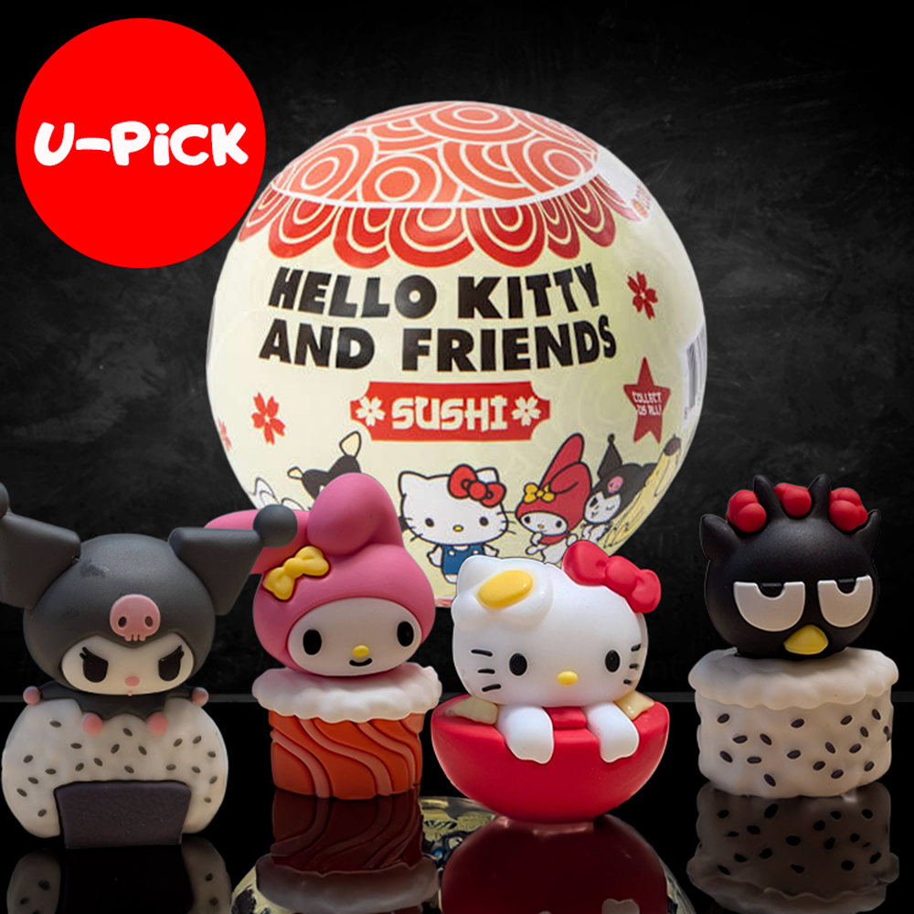 Hello Kitty and Friends sushi collectible capsule figures by Go Figment featuring cute character designs in sushi-themed bases