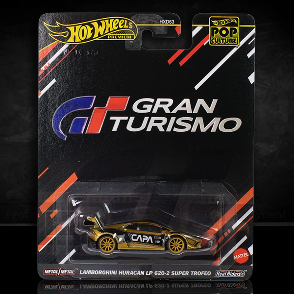 Hot Wheels Pop Culture 2025 Lamborghini Huracan LP620-2 Super Trofeo diecast car by Mattel in Gran Turismo packaging