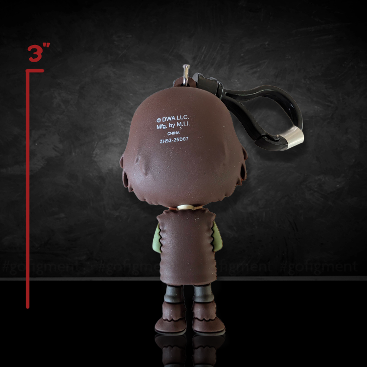 Back view of How to Train Your Dragon Hiccup 3-inch hard PVC foam bag clip with metal clip attachment