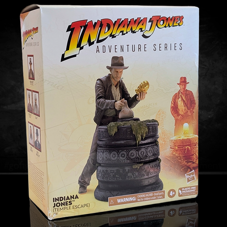 Indiana Jones Temple Escape 6-inch Hasbro Adventure Series action figure with golden idol and temple base display box