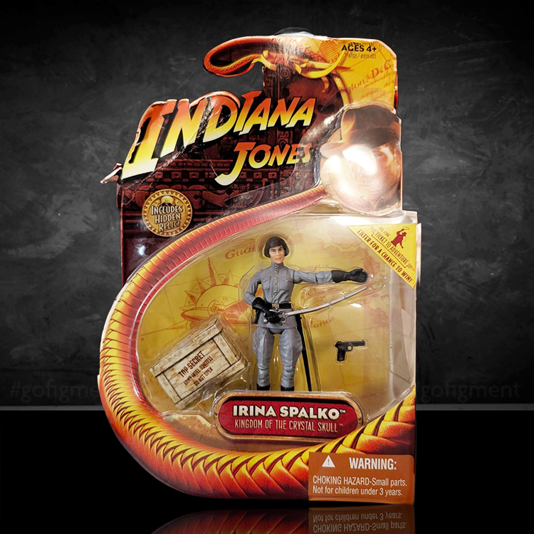 Hasbro Indiana Jones Irina Spalko action figure from Kingdom Crystal Skull with gun and sword accessories in original packaging