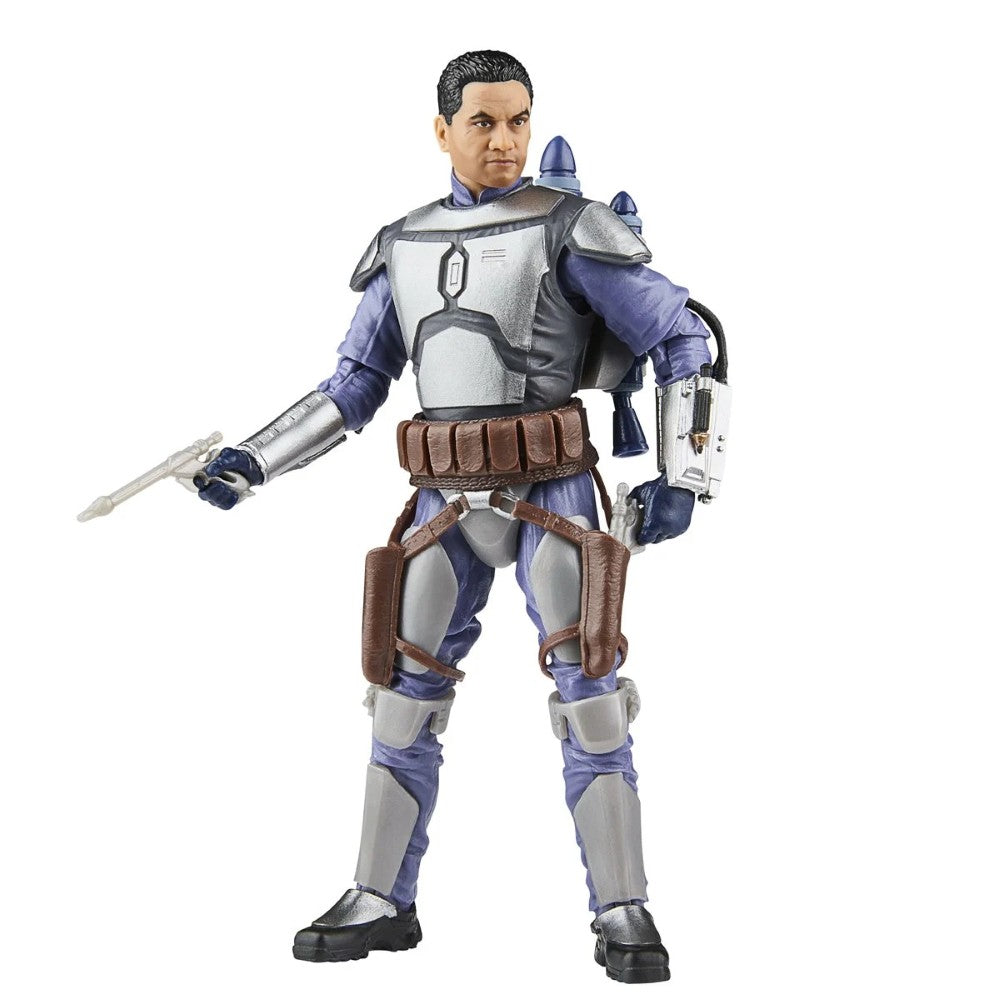 Hasbro Star Wars Black Series 6-inch Jango Fett action figure with armor, jetpack, and blaster gun on white background