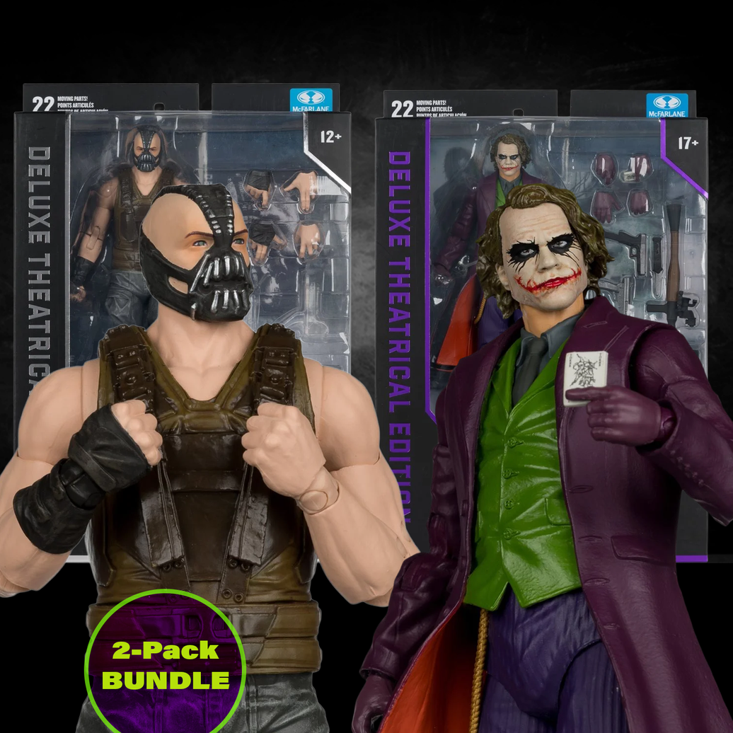 McFarlane Toys DC Multiverse The Dark Knight Joker and Bane 7" Action Figure BUNDLE with detailed accessories and packaging
