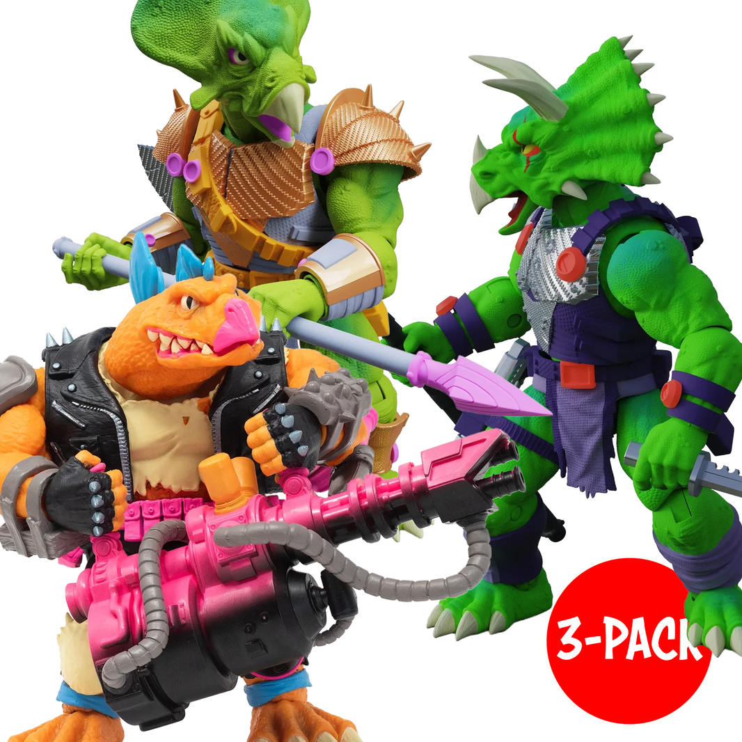 Saurozoic Warriors Dinosaur "Lowland Tribe" Action Figure 1:12 Scale 6" BUNDLE of 3 by Boss Fight Studio Llc with weapons and armor