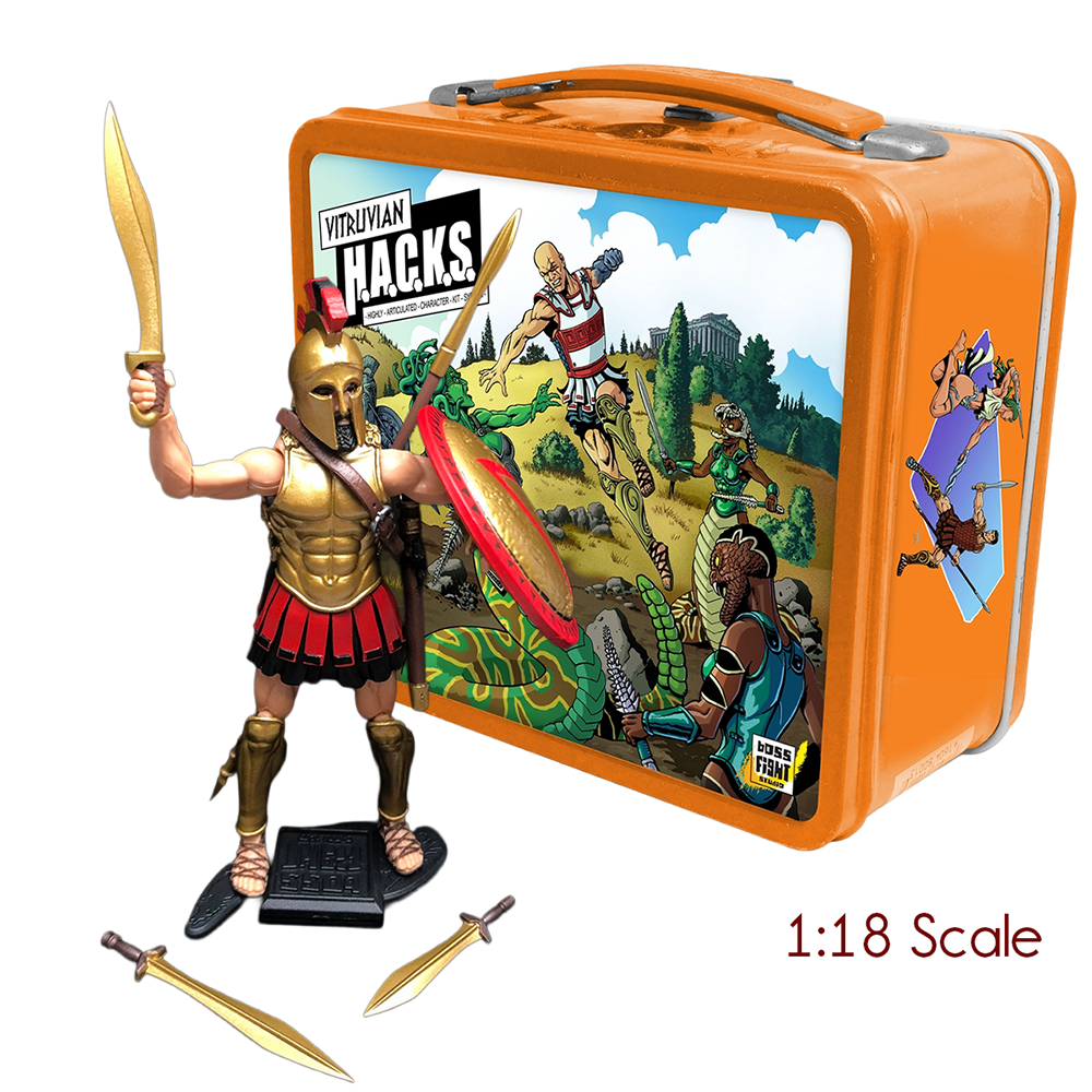 Leonidas Leader of the 300 Vitruvian H.A.C.K.S. Action Figure with Full Size Metal Themed Lunchbox by Boss Fight Studio