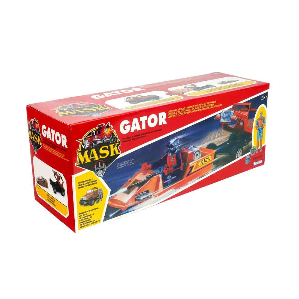 Red MASK Gator toy vehicle box featuring illustrated race vehicles