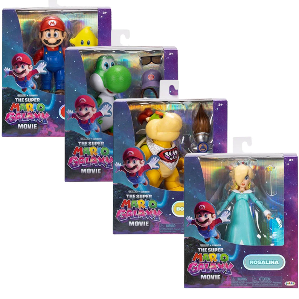 The Super Mario Galaxy Movie 5-Inch Scale Set of 4 Action Figures by JAKKS PACIFIC in boxed packaging