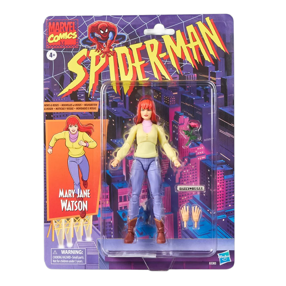 Mary Jane Watson action figure in retro Marvel Comics Spider-Man blister packaging