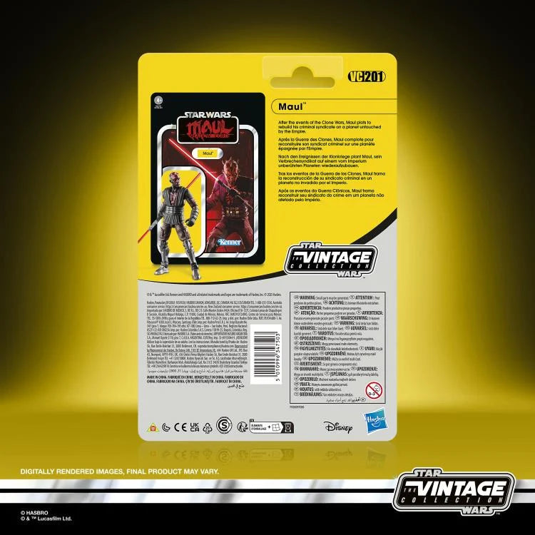 Star Wars Vintage Collection Maul (Maul - Shadow Lord)Action Figure (VC201) by Kenner in original packaging against yellow background