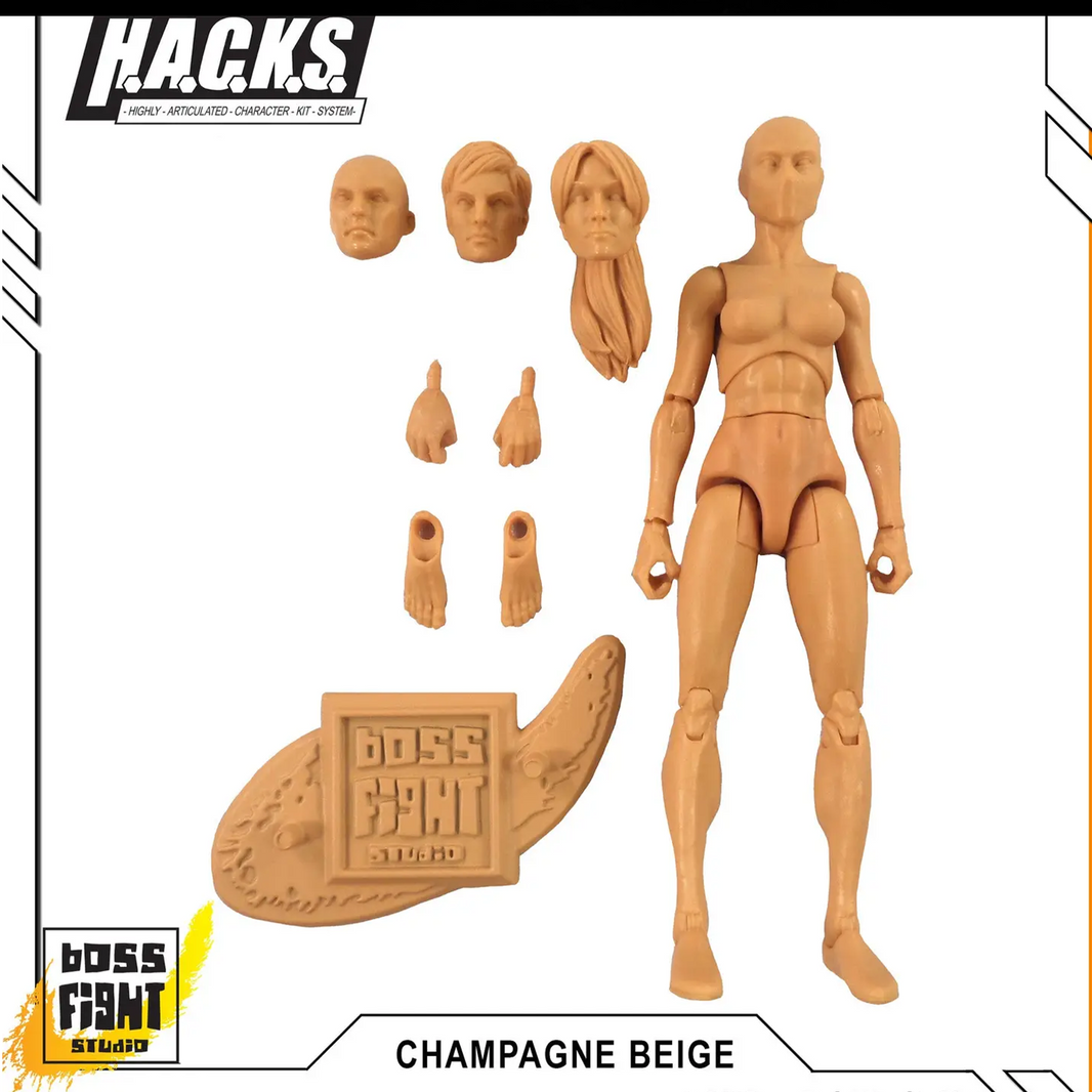 Vitruvian H.A.C.K.S. Character Blanks Champagne Beige Female 1:18 Scale Action Figure by Boss Fight Studio Llc with accessories.