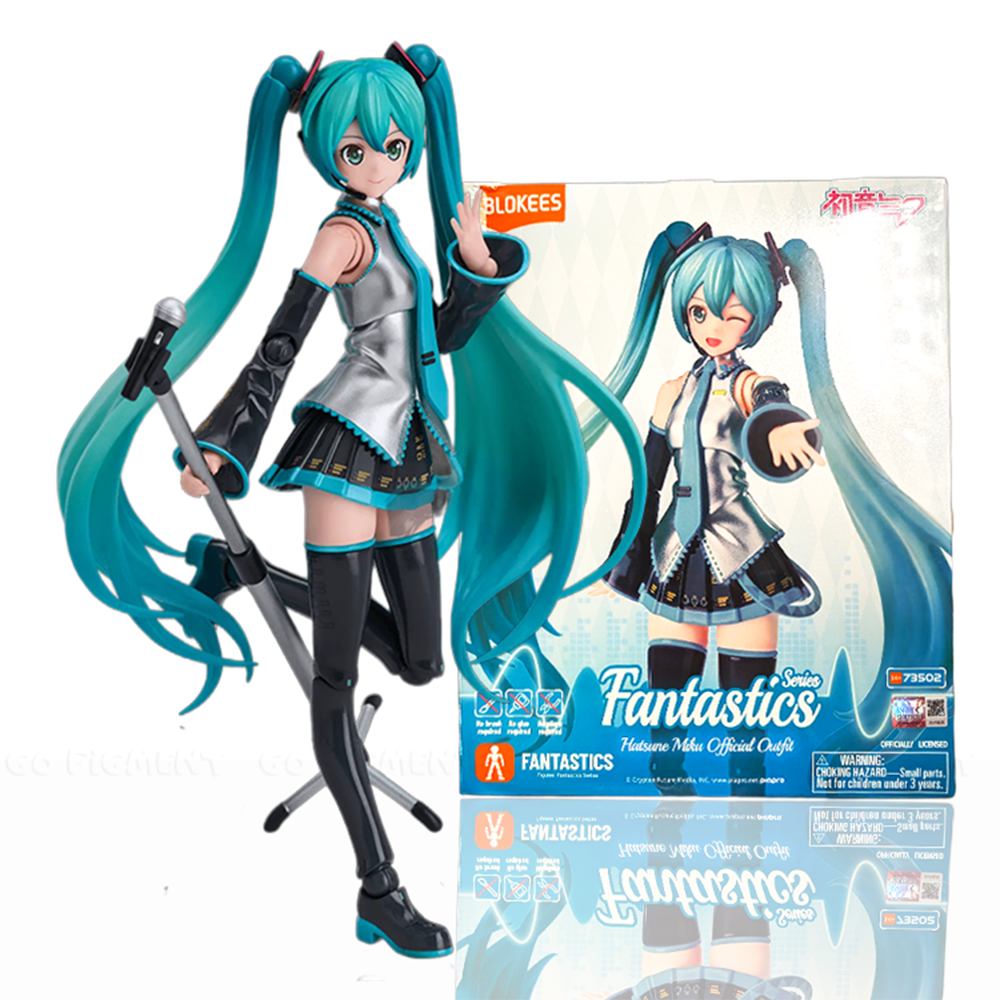 Hatsune Miku Official Outfit Blokees Fantastics Series Model Kit figure with teal twin tails and microphone stand by Blokees