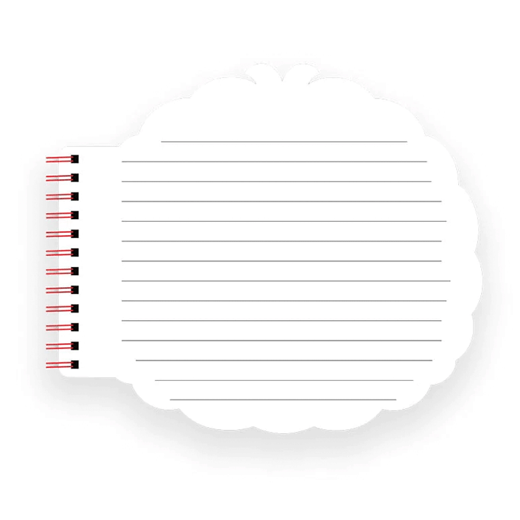 Go Figment Monchhichi die-cut spiral journal open to lined pages with scalloped edges and red-black binding