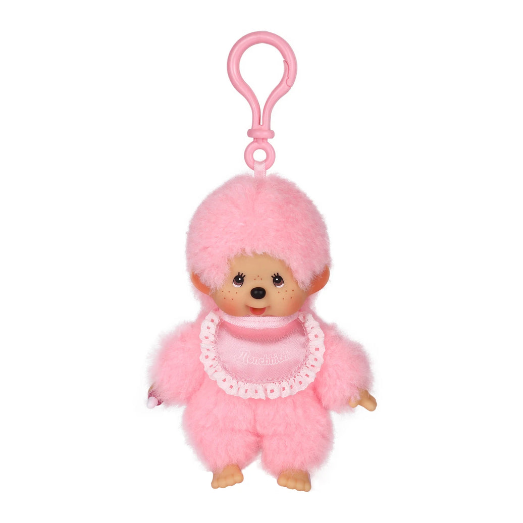 Monchhichi Lacie Pink Satin Bib Plush Keychain 4 Inch Figure by Sekiguchi