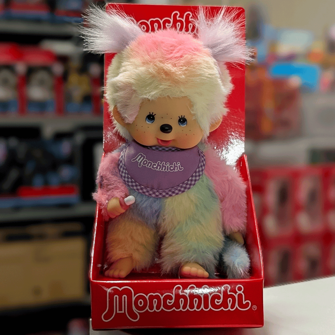 8" Large Monchhichi Doll - Girl as Tie-Dye - Authentic Monkey Plush, NWT