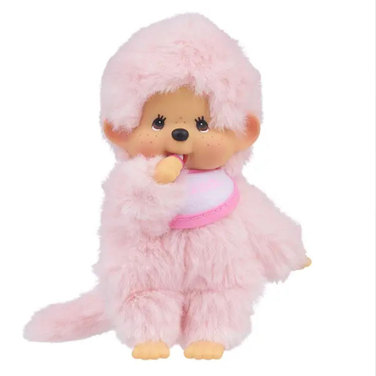 Sekiguchi Monchhichi plush in sweet pink with detailed face and pacifier, soft and perfect for collectors or gifts.