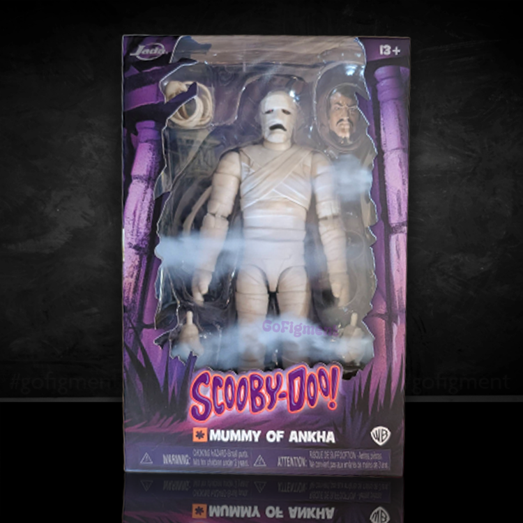 Jada Toys Scooby-Doo Mummy of Ankha action figure in original purple-themed packaging with accessories for ages 13 and up
