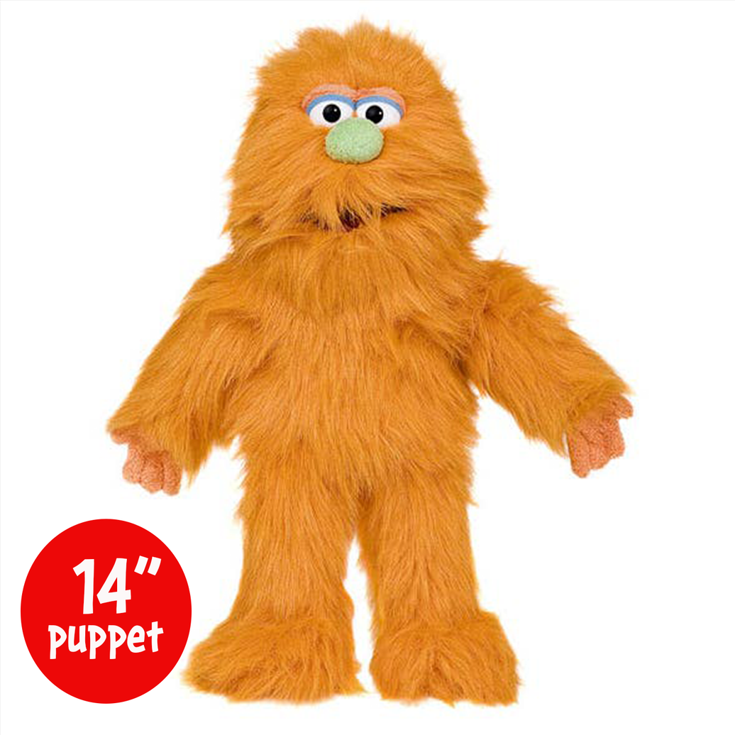 Silly Puppets Frazzle Orange Monster Puppet - 14" Furry Puppet with Movable Mouth, Hand