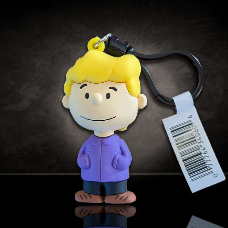 Monogram Schroeder Peanuts Series 4 figural bag clip in purple jacket with black clip and barcode tag