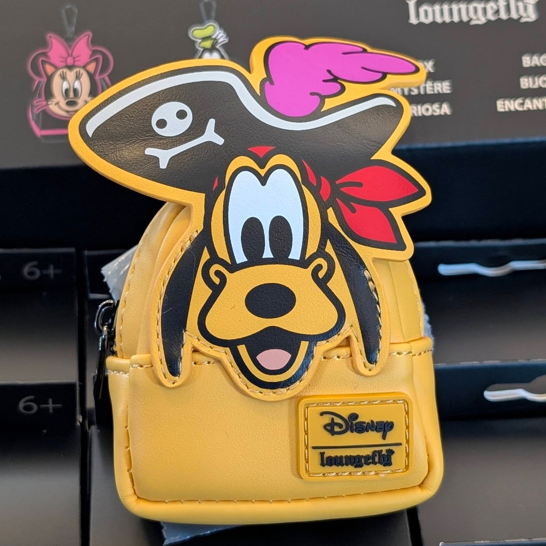 Disney Loungefly mini backpack bag charm featuring Pluto in pirate costume with hat and feather detail