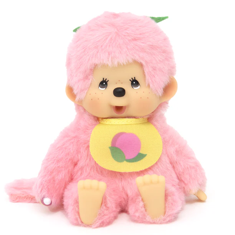 Sekiguchi Monchhichi 5-inch peach color plush with soft body, plastic face, hands, and feet for collectors.