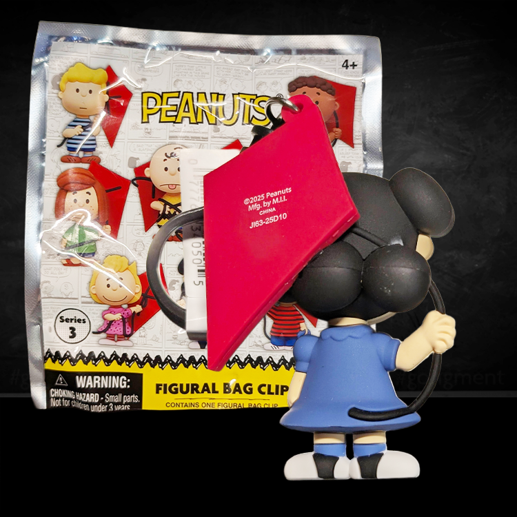 3D foam bag clip of Lucy van Pelt in blue dress holding red kite from Peanuts 75th Anniversary by Monogram