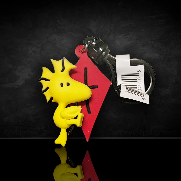 Woodstock 3D foam bag clip hanging from a red kite from Peanuts 75th Anniversary Series by Monogram