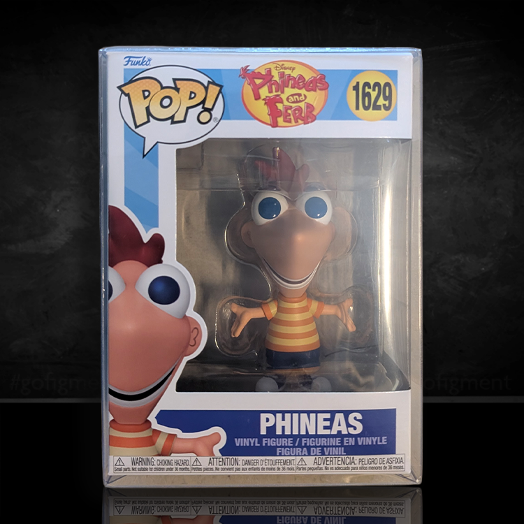 Funko Pop! vinyl figure packaging of Phineas from Disney's Phineas and Ferb on a dark background