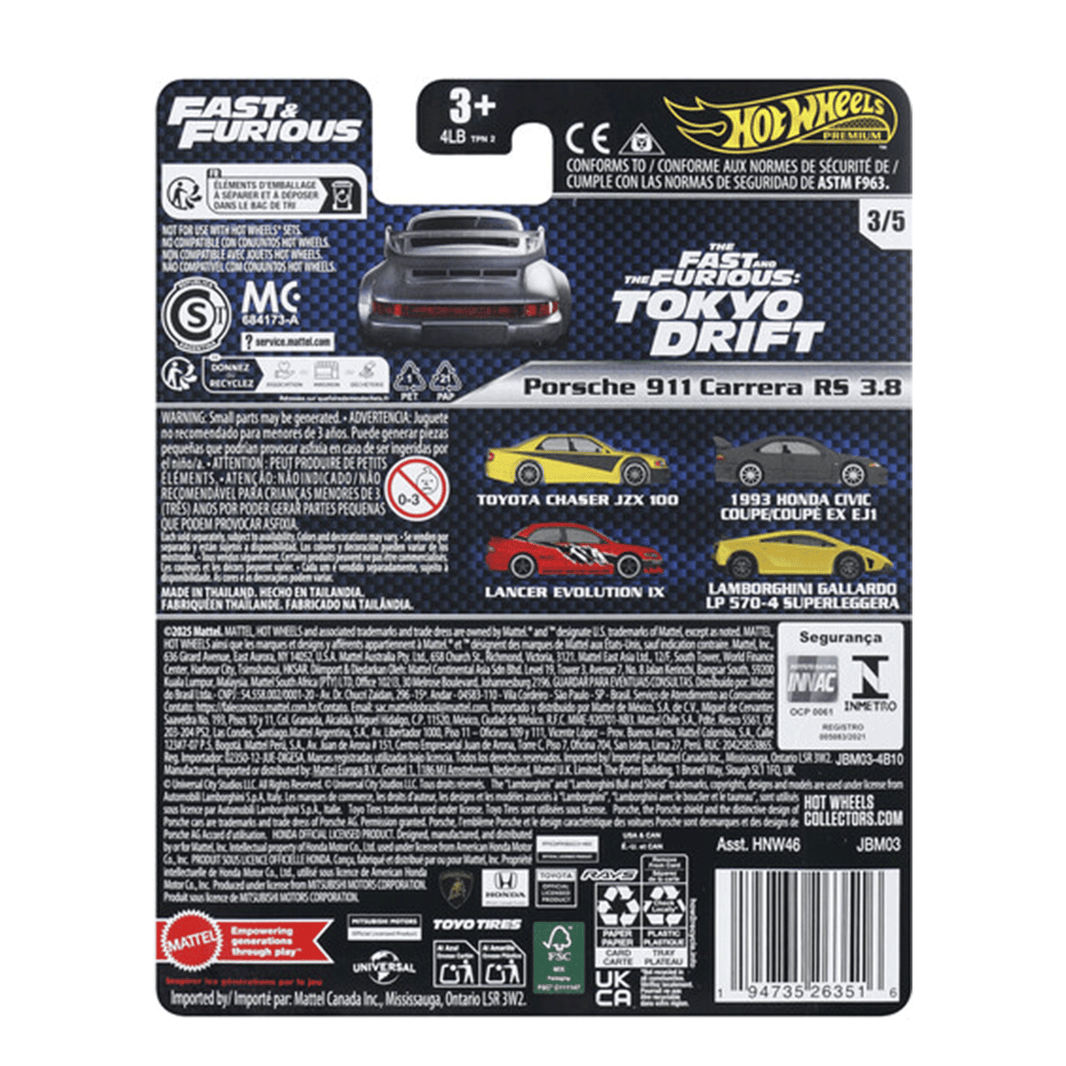 Hot Wheels Premium: Porsche 911 Carrera RS 3.8 Fast and Furious Diecast Car