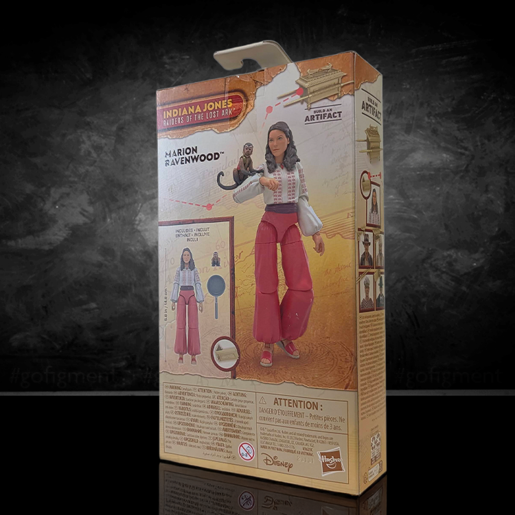 Hasbro Marion Ravenwood action figure in Streets of Cairo outfit with monkey and artifact from Indiana Jones packaging