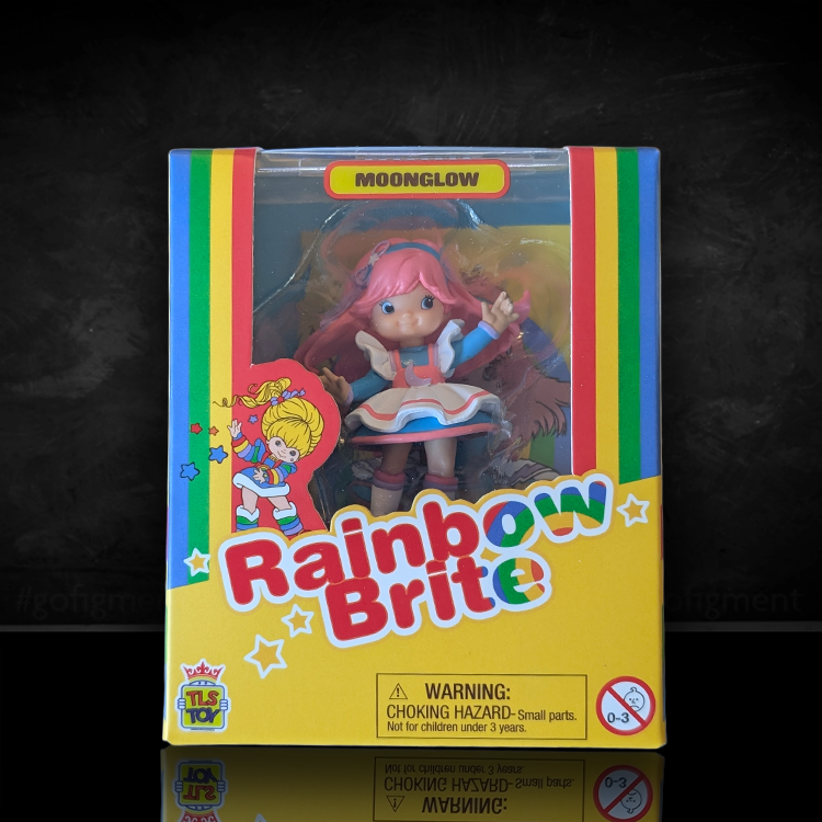 Moonglow Rainbow Brite 2.5-inch collectible figure in colorful packaging with pastel pink hair and blue dress