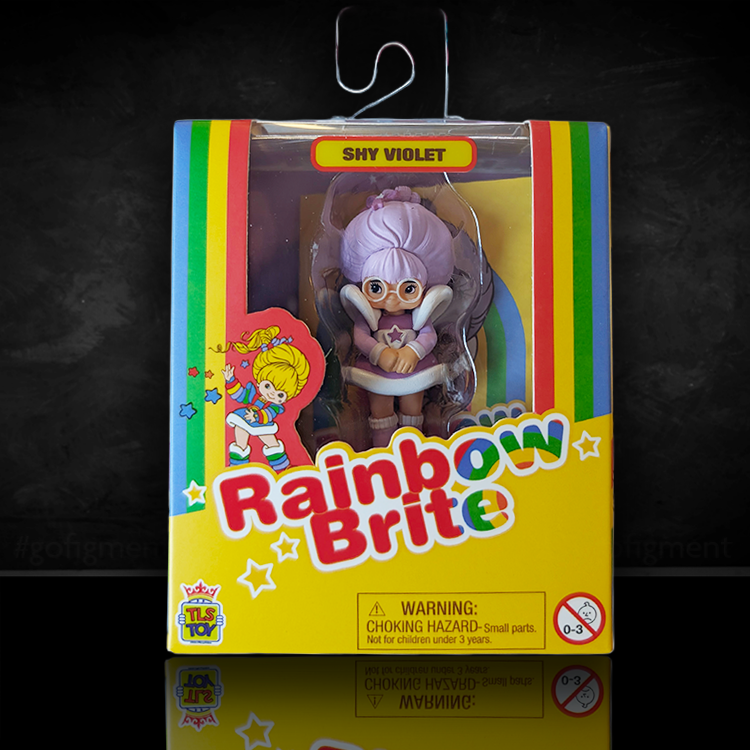 Shy Violet 2.5-inch Rainbow Brite collectible figure by Loyal Subjects in vibrant rainbow-themed packaging