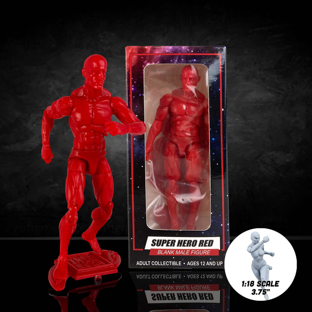 Vitruvian H.A.C.K.S. Superhero Red Blanks Male Action Figure – 1/18 Scale Collectible