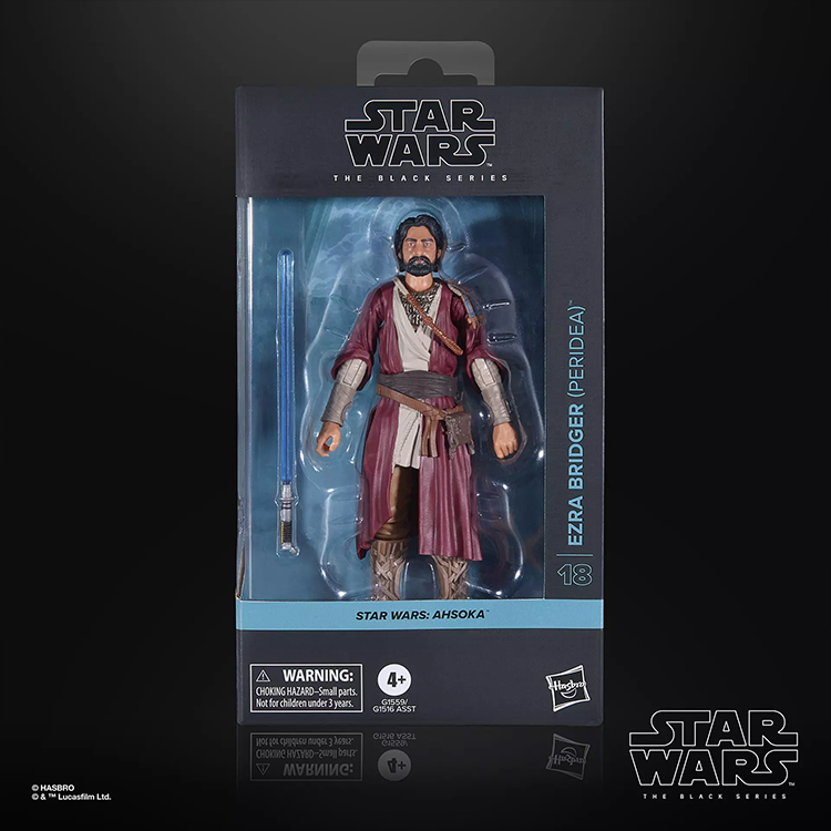 Star Wars Black Series 6-inch Ezra Bridger Peridea action figure by Hasbro with blue lightsaber in display packaging