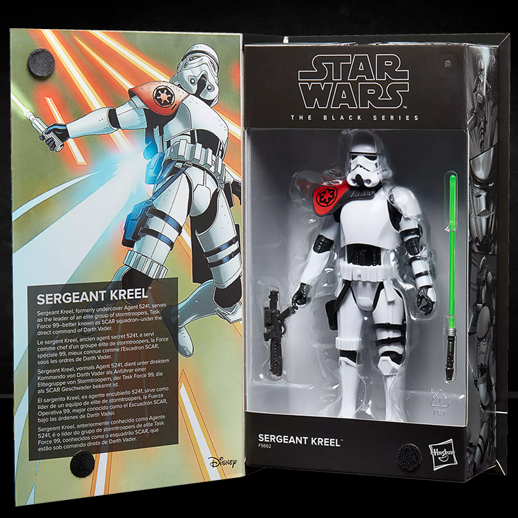Star Wars The Black Series Sergeant Kreel 6-inch action figure with green lightsaber by Hasbro in collector packaging