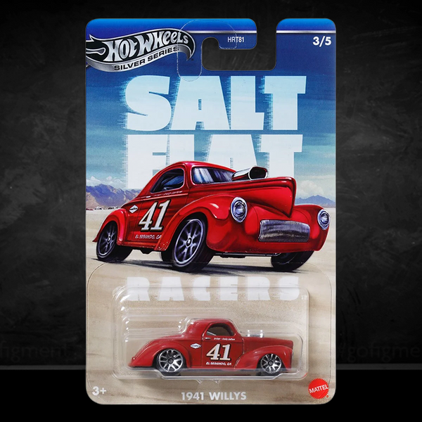 Mattel Hot Wheels 1941 Willys Salt Flat Racers vintage die-cast car in red with number 41 racing graphics