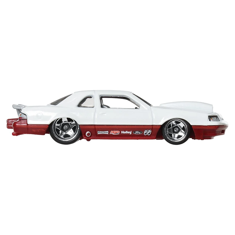 Mattel Hot Wheels 1988 Ford Thunderbird vintage racing die-cast car in white and red with detailed decals