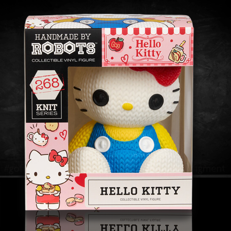 Handmade by Robots Hello Kitty collectible vinyl figure in knit-inspired design, part of the exclusive Knit Series collection