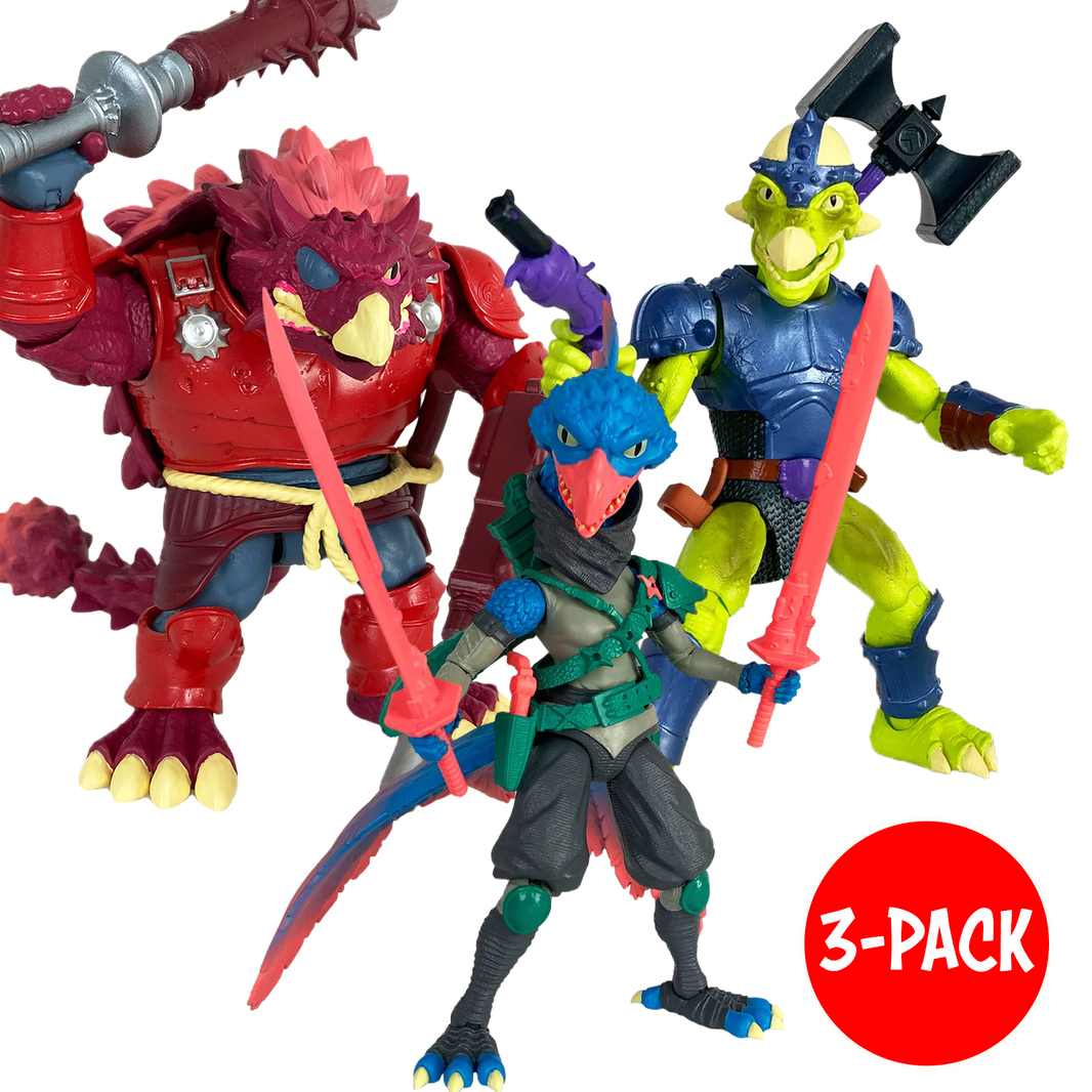 Saurozoic Warriors Dinosaur "Highland Tribe" Action Figure 1:12 Scale 6" BUNDLE of 3 by Boss Fight Studio Llc with weapons and armor